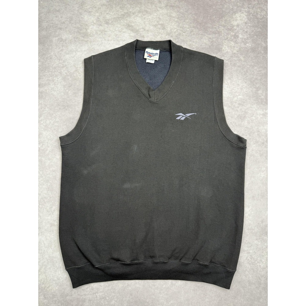 Vintage Reebok Sweater Vest Mens Large Black USA V Neck Pullover Embroidered 90s